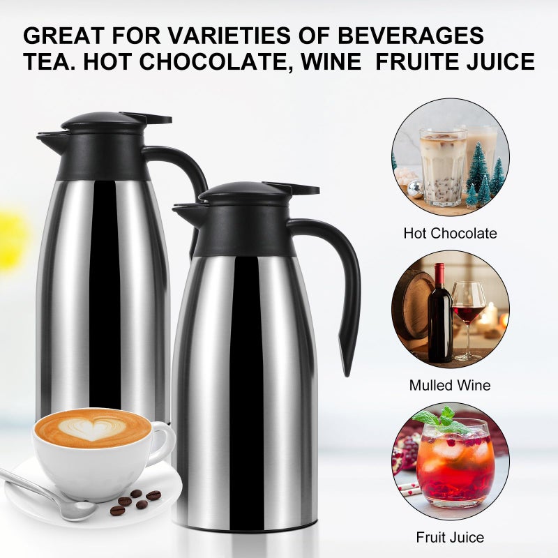 Dumfoin 70 oz Thermal Coffee Carafe for keeping hot, Updated Carafe for hot liquid, Airpot Stainless Steel Thermos Urn Beverage Dispenser Vacuum Thermal Pot for Coffee, Hot Water,Keep Hot 12 Hour(silver) - Image 4