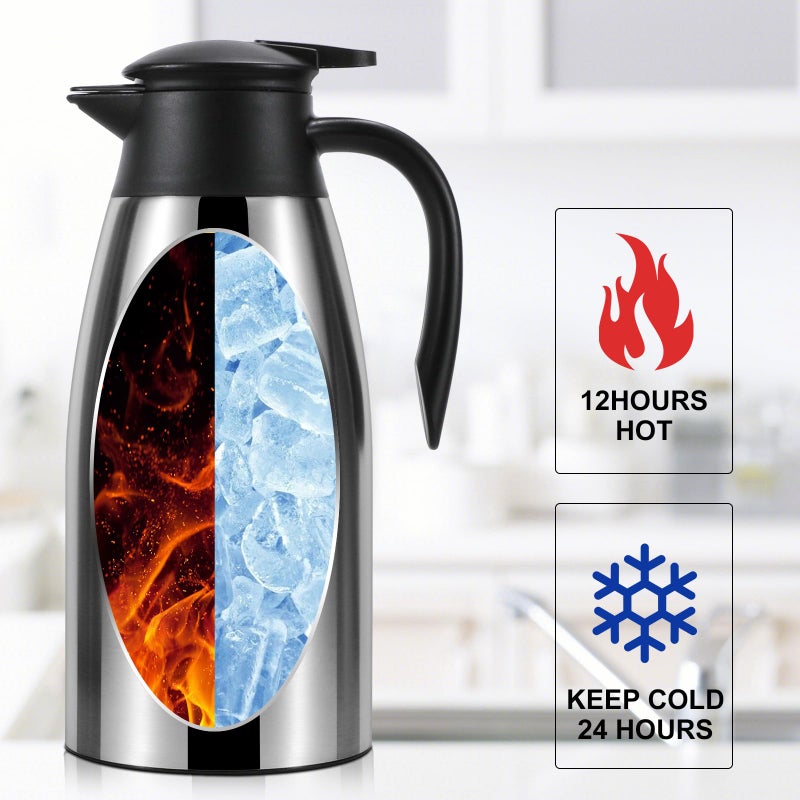 Dumfoin 70 oz Thermal Coffee Carafe for keeping hot, Updated Carafe for hot liquid, Airpot Stainless Steel Thermos Urn Beverage Dispenser Vacuum Thermal Pot for Coffee, Hot Water,Keep Hot 12 Hour(silver) - Image 2