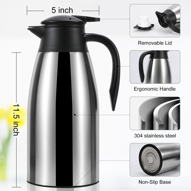 Dumfoin 70 oz Thermal Coffee Carafe for keeping hot, Updated Carafe for hot liquid, Airpot Stainless Steel Thermos Urn Beverage Dispenser Vacuum Thermal Pot for Coffee, Hot Water,Keep Hot 12 Hour(silver) - Image 5