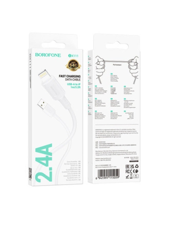 بوروفون Borofone Cable BX111 Feliz - USB to Lightning - 2.4A 1 metre white - Image 4
