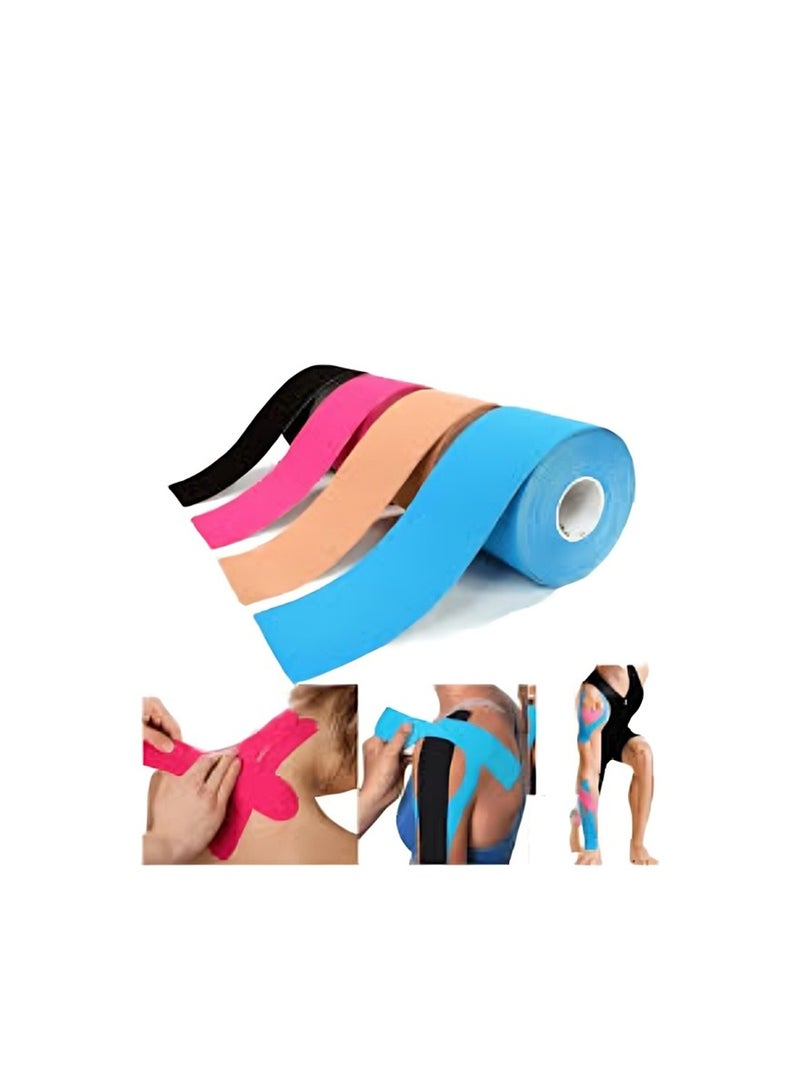 Relax Smart 4 Rolls Waterproof Breathable Kinesiology Tape, Athletic Elastic Kneepad Muscle Pain Relief Knee Taping for Gym Fitness Running Tennis Swimming Football - Image 1