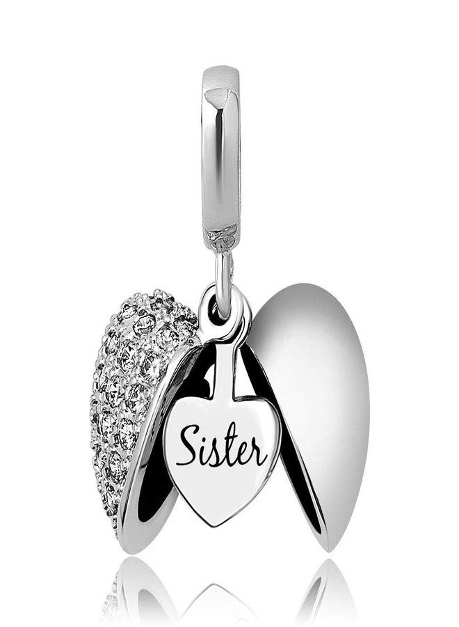 KunBead Sister I Love You Heart Crystal April Birthstone Dangle Charms for Bracelets - Image 1