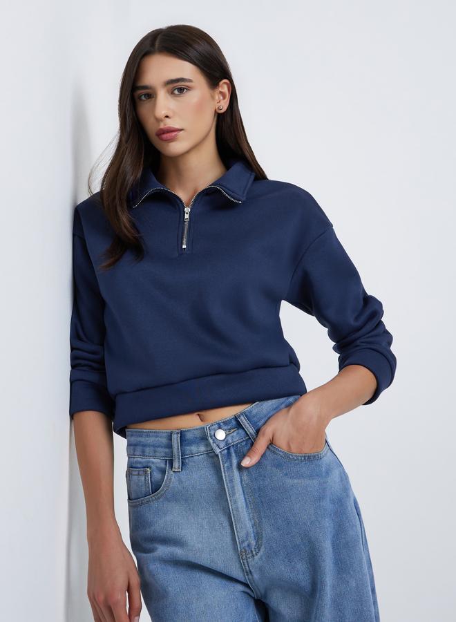 ستايلي سويت شيرت قصير بنصف سحَّاب غلق - Image 3