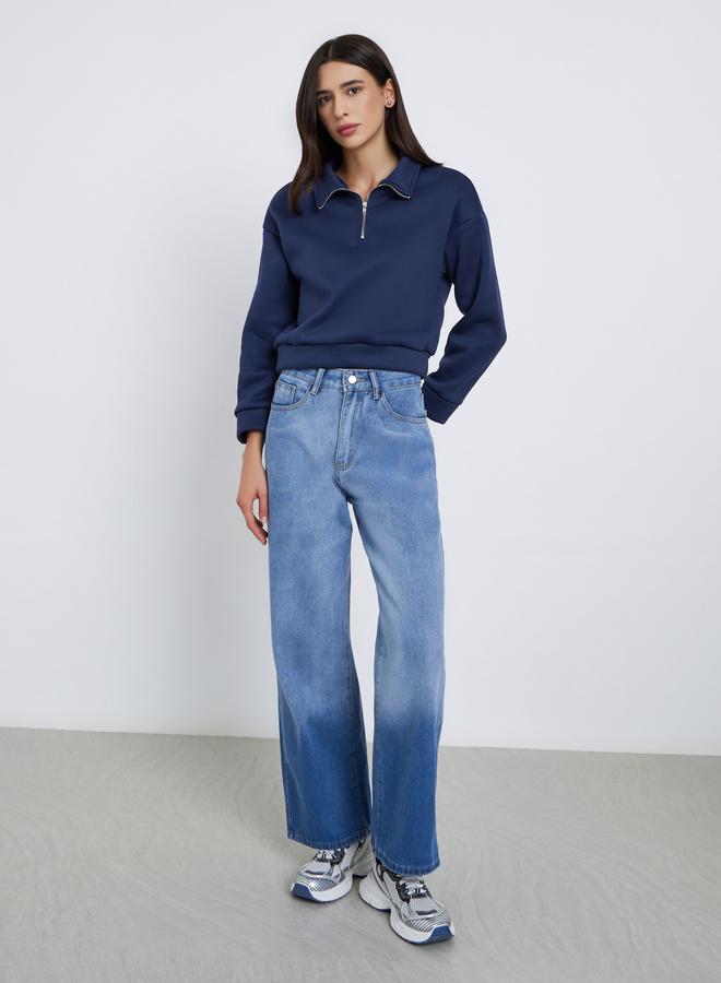 ستايلي سويت شيرت قصير بنصف سحَّاب غلق - Image 2