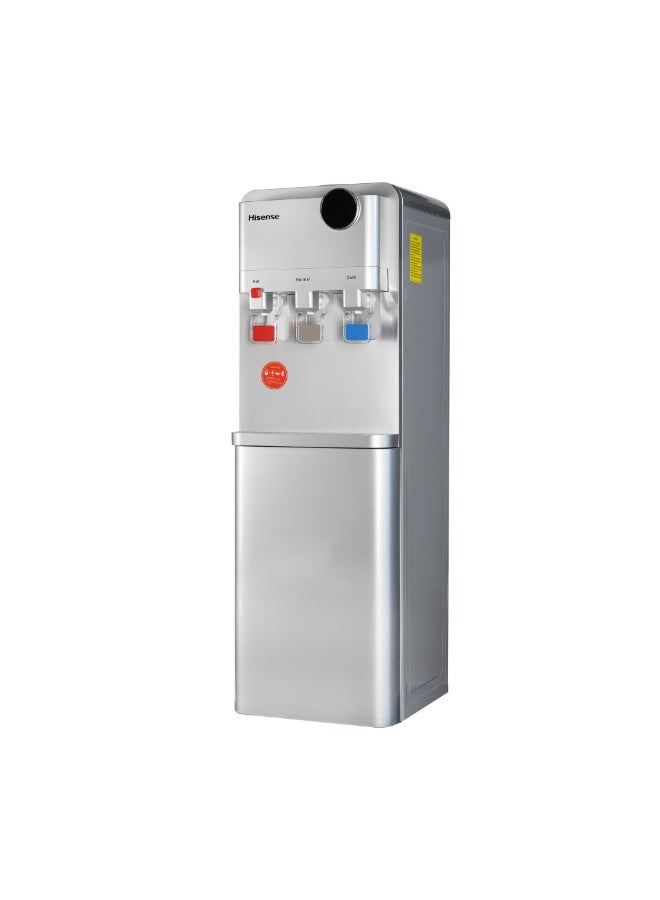 Hisense Freestanding Top Load Water Dispenser with 3 Taps, Hot, Cold and Ambient Water, Stainless Steel Tank and 12L Cabinet Storage H96WDTS3S2 Silver H96WDTS3S2 silver - Image 1