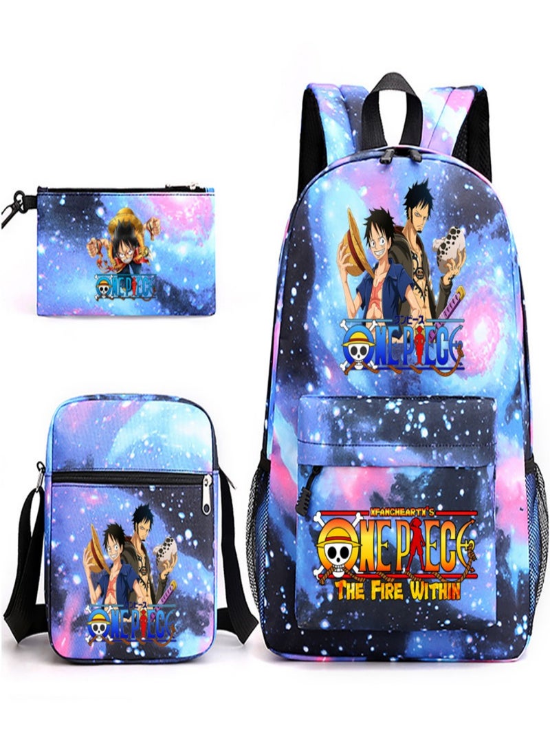 One Piece Children Backpack Schoolbag Teen Student School Book bag with Lunch Box Pen Case 3 in 1 for Kids