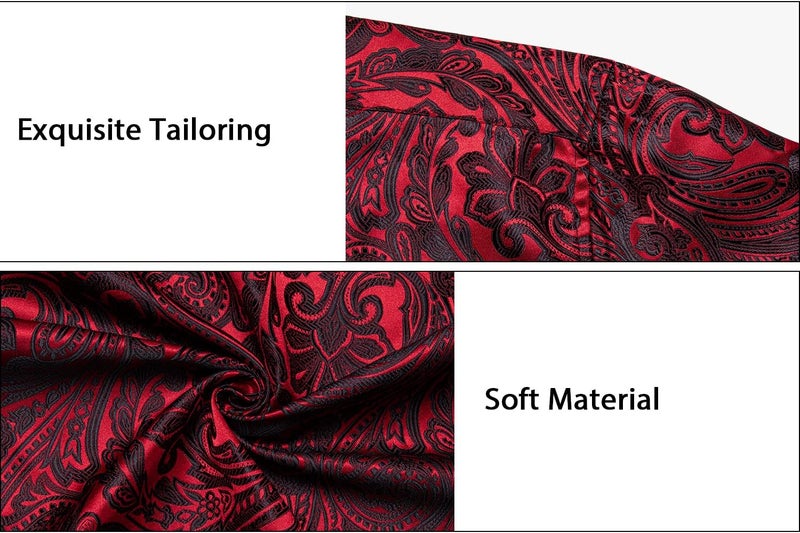 DiBanGu Mens Silk Paisley Dress Shirts,Long Sleeve Button Down Shirt Casual Regular Fit Shirt for Men Wedding Party, Burgundy, XX-Large - Image 5