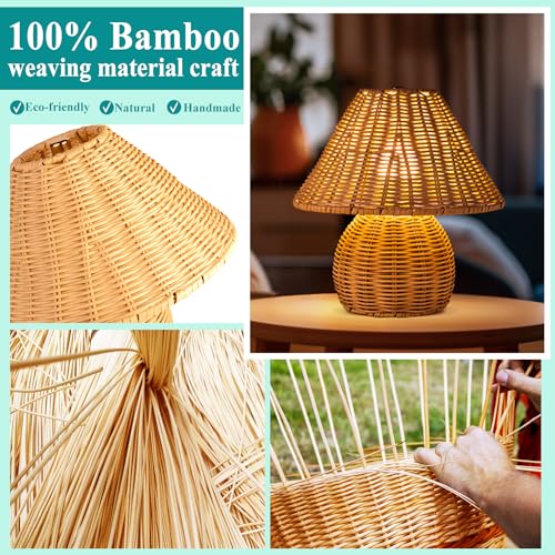 WERFOP Bamboo Table Lamp Handmade Boho Rattan Bedside Lamp,3 Colors Adjustable Vintage Wicker Wooden Nightstand Lamp with E26 Bulb for Bedroom Living Room Desk Entrance - Image 2