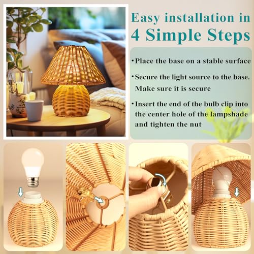 WERFOP Bamboo Table Lamp Handmade Boho Rattan Bedside Lamp,3 Colors Adjustable Vintage Wicker Wooden Nightstand Lamp with E26 Bulb for Bedroom Living Room Desk Entrance - Image 5