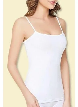 Tutku Passion Women's White Strappy Ribbed Undershirt 6 Pack