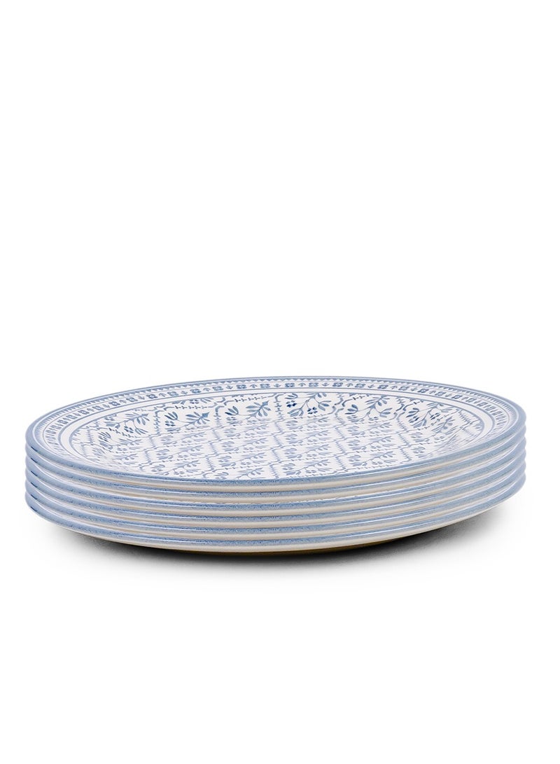 Claytan Plethora 9 inch Printed Ceramic Soup Plate (Blue & White, Set of 6) - Image 2