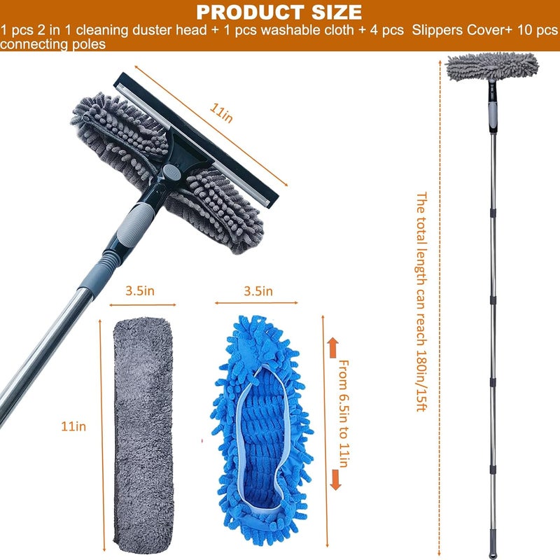 Tockrop 20+ Feet Squeegee Window Cleaner 2 in 1 Rotatable Window Cleaning Tool Kit with 3-14 ft Spliceable Pole, Window Washing Equipment for Indoor Outdoor Window Car Glass (Squeegee Kit 2.0) - Image 2