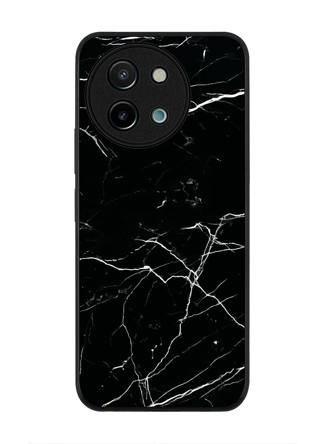 Stylizedd حافظة سوداء متينة لهاتف Vivo Y38 / Vivo Y58 / Vivo Y200i / Vivo T3x، حافظة مرنة رفيعة مضادة للصدمات من TPU جل بتصميم رخام أسود - Image 1