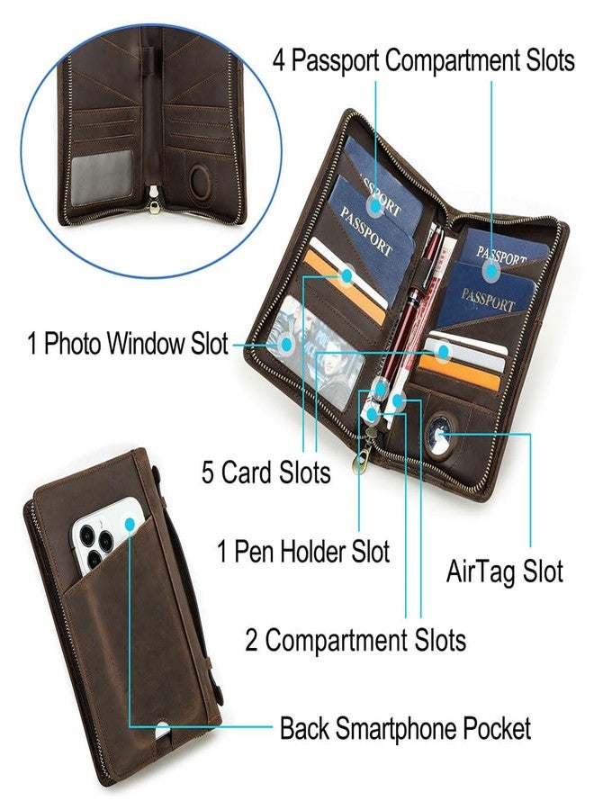 كونتاكتس حافظة جوازات سفر من الجلد الطبيعي الفاخر من كونتاكتس، تتسع لأربعة جوازات سفر، مزودة بفتحة لبطاقة Airtag، محفظة جوازات سفر عائلية، مزودة بتقنية حجب RFID، منظم جوازات سفر - Image 4