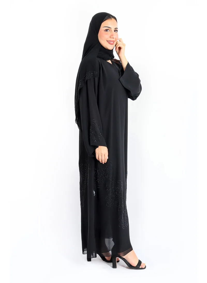 IKKXA Luxury Crystal Handwork Emirati Abaya AIK5019 Black
