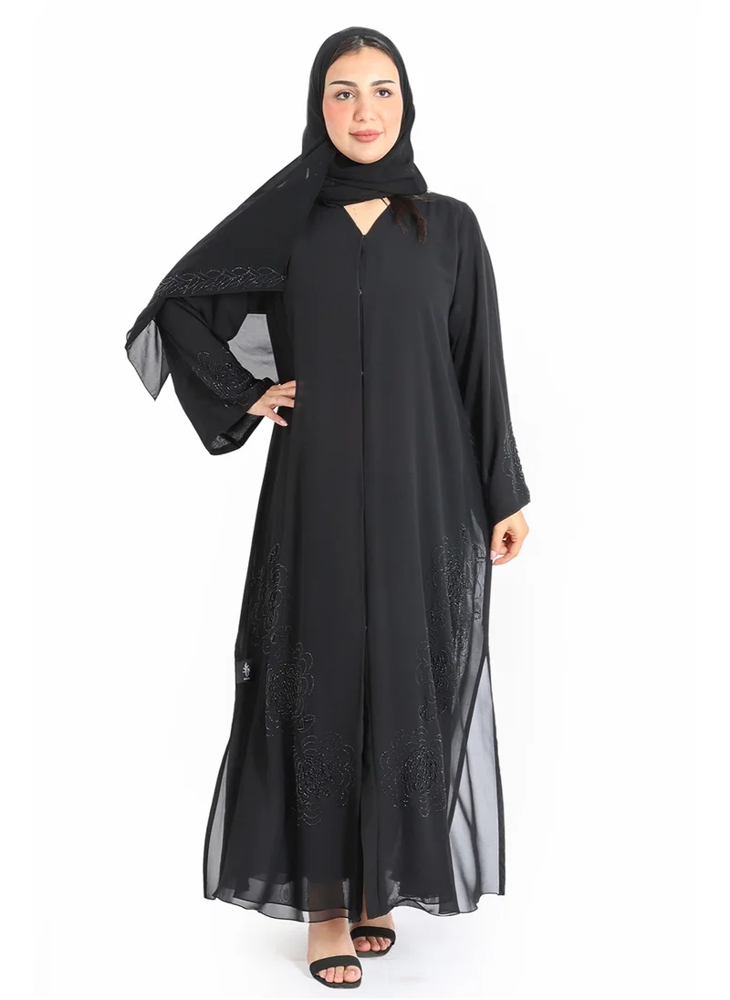 اكسا عباية اماراتية شغل كرستال يدوي فخمة AIK5019 اسود