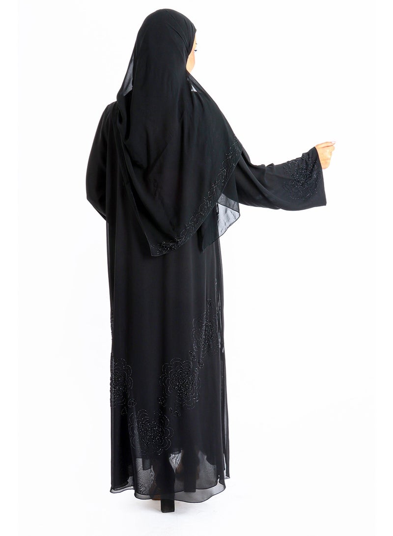 اكسا عباية إماراتية فاخرة بتطريز كريستال يدوي أسود - Image 5