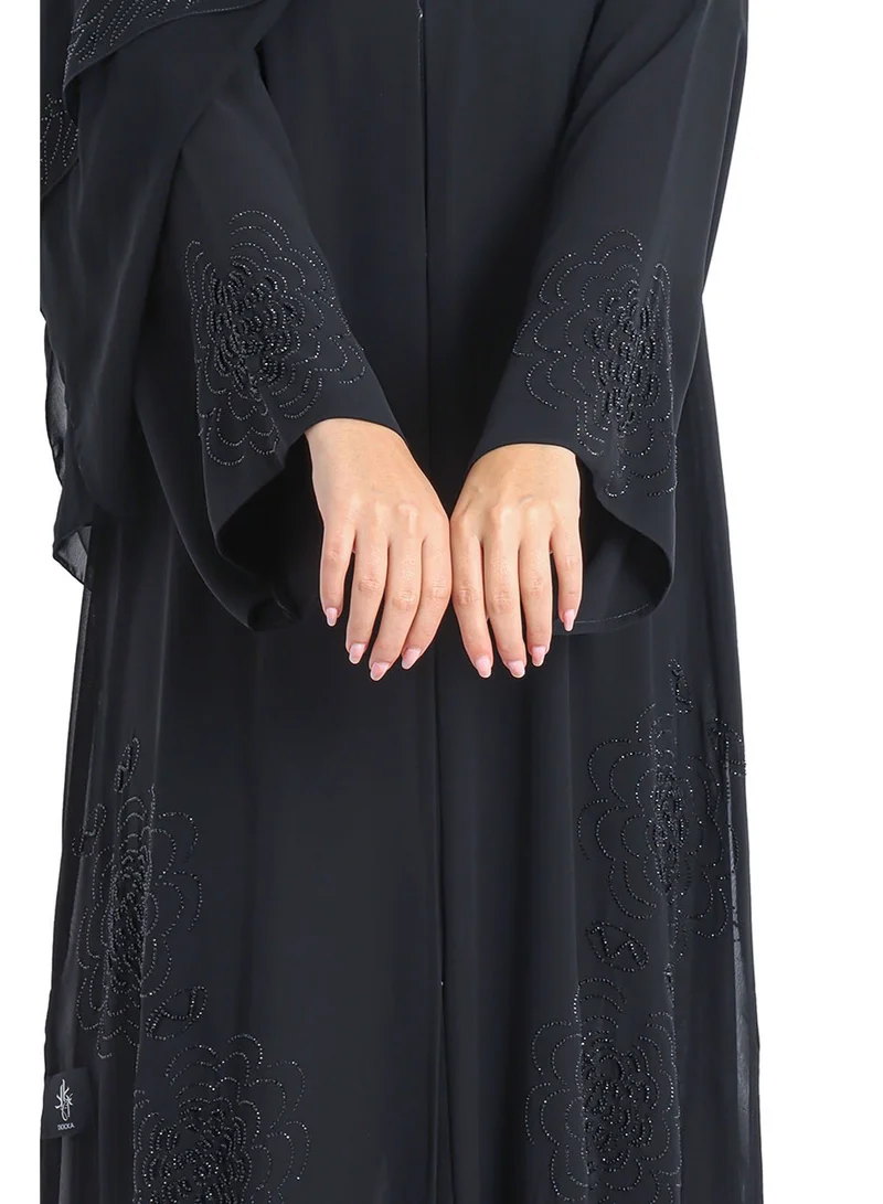 IKKXA Luxury Crystal Handwork Emirati Abaya AIK5019 Black