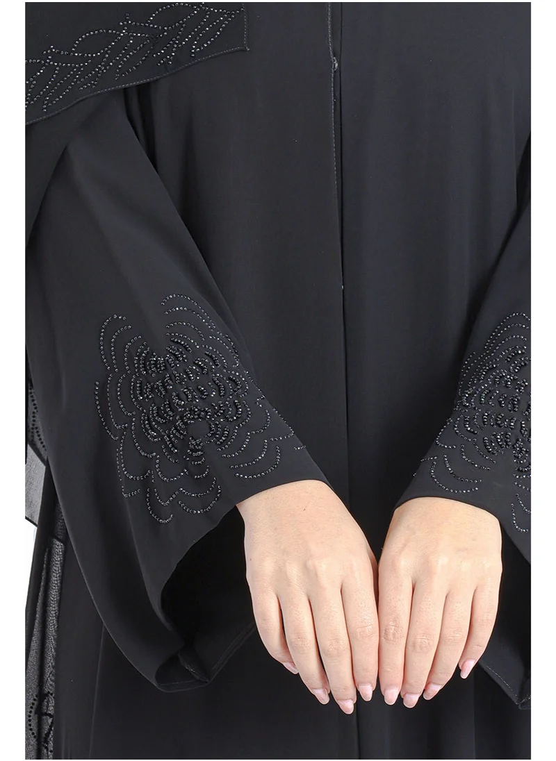 اكسا عباية اماراتية شغل كرستال يدوي فخمة AIK5019 اسود