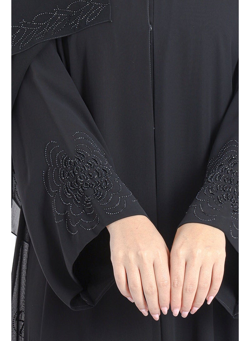 اكسا عباية إماراتية فاخرة بتطريز كريستال يدوي أسود - Image 2