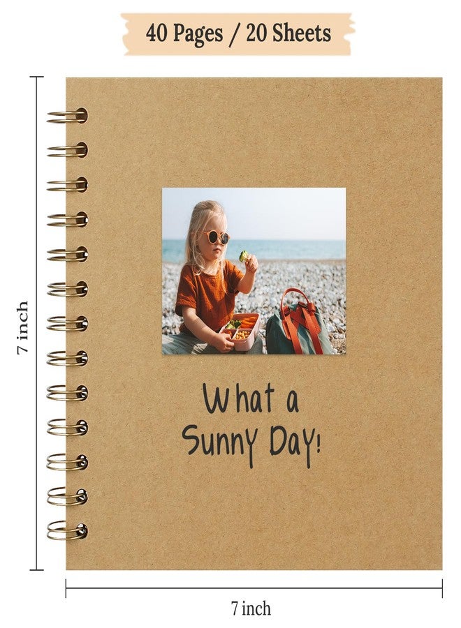 Hiwhy Scrapbook 7x7 Inch DIY Scrapbook Album Hardcover Kraft Paper Scrap Book Photo Albums 40 Pages Perfect for 4x6 / 5x7 Photos Memory Book for Family, Wedding - Image 2