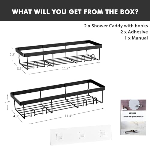 Moforoco رف تنظيم الدش موفوروكو، رفوف حمام سوداء ذات لاصق ذاتي، تنظيم وتخزين ديكور داخلي للمنازل والمزارع، ملحقات RV، أساسيات شقة أول كامبر - Image 3