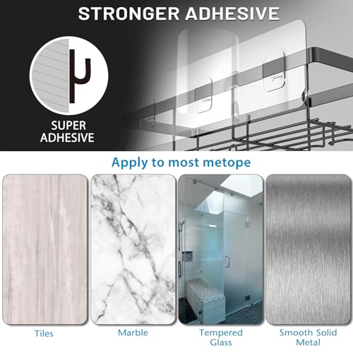 Moforoco رف تنظيم الدش موفوروكو، رفوف حمام سوداء ذات لاصق ذاتي، تنظيم وتخزين ديكور داخلي للمنازل والمزارع، ملحقات RV، أساسيات شقة أول كامبر - Image 2