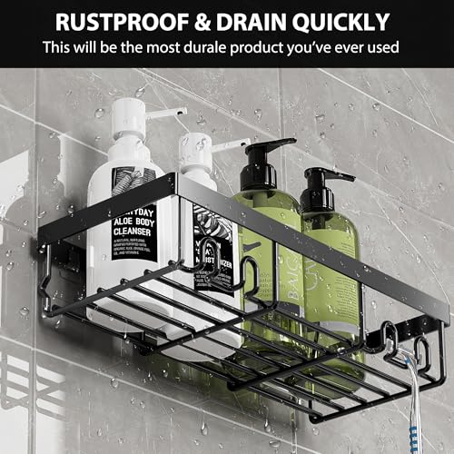 Moforoco رف تنظيم الدش موفوروكو، رفوف حمام سوداء ذات لاصق ذاتي، تنظيم وتخزين ديكور داخلي للمنازل والمزارع، ملحقات RV، أساسيات شقة أول كامبر - Image 5