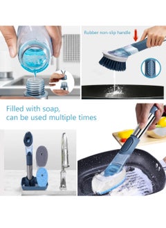 Home Care Kitchen Cleaner 3 Cleaning Heads Long Handle Soap Dispensing Dish Brush with holder set  - Image 5