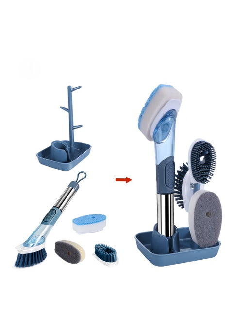 Kitchen Cleaner 3 Cleaning Heads Long Handle Soap Dispensing Dish Brush with holder set