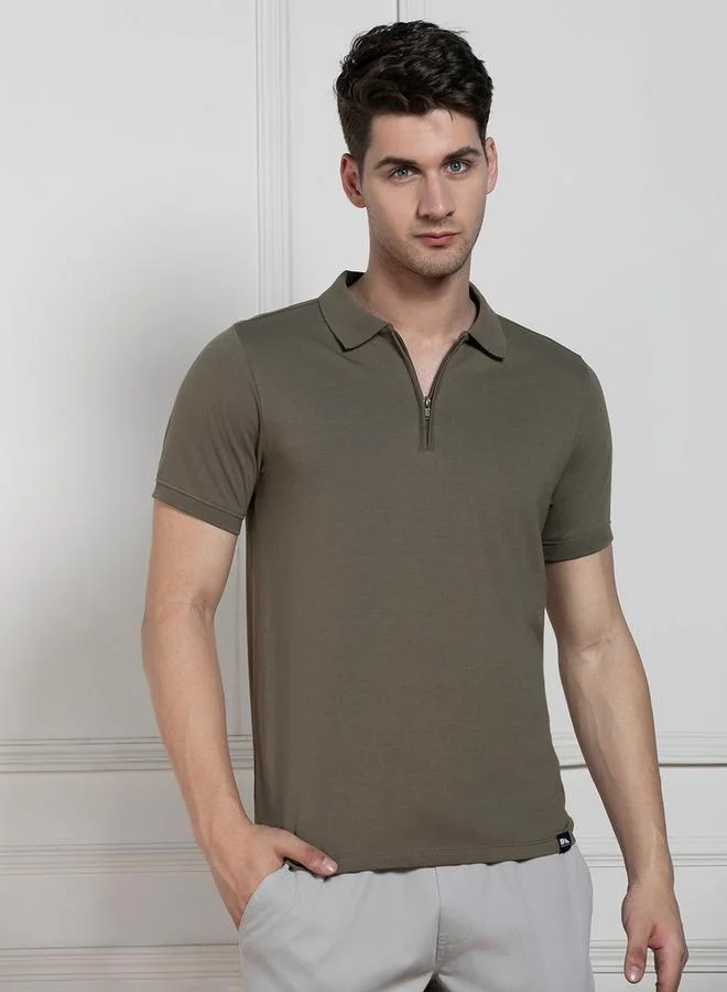 Dennis Lingo Regular Fit Single Jersey Polo with Half Zip by Styli