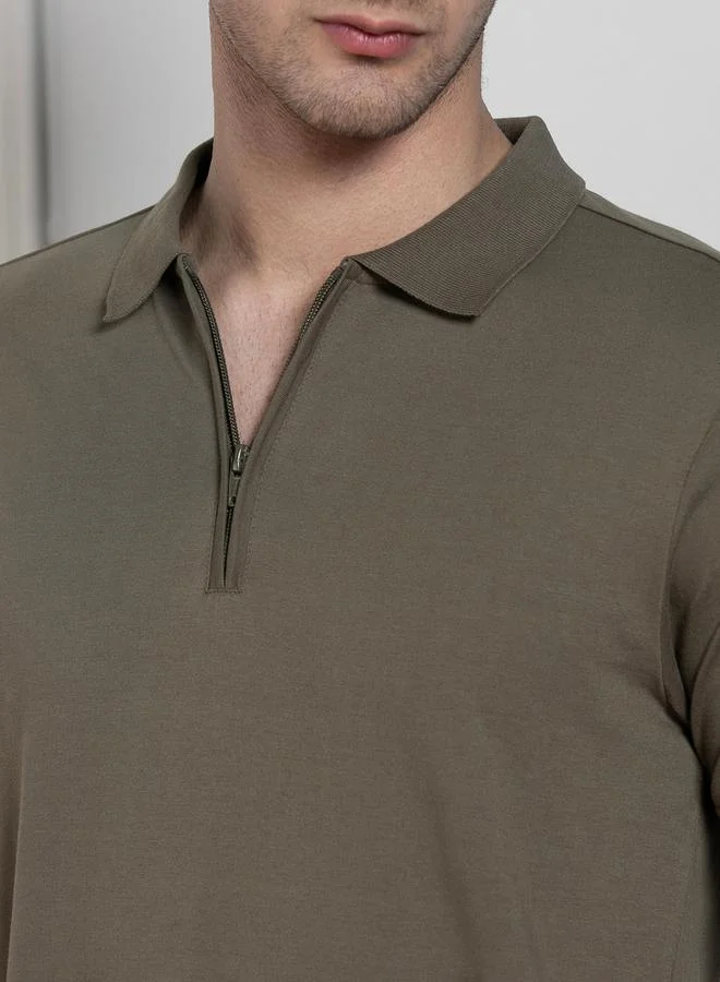 Dennis Lingo Regular Fit Single Jersey Polo with Half Zip by Styli