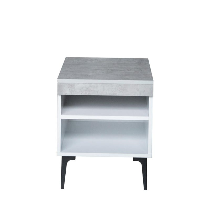 بيتي طاولة السرير الجانبية برفين خشب ماليزي - ابيض ورمادي - Image 2