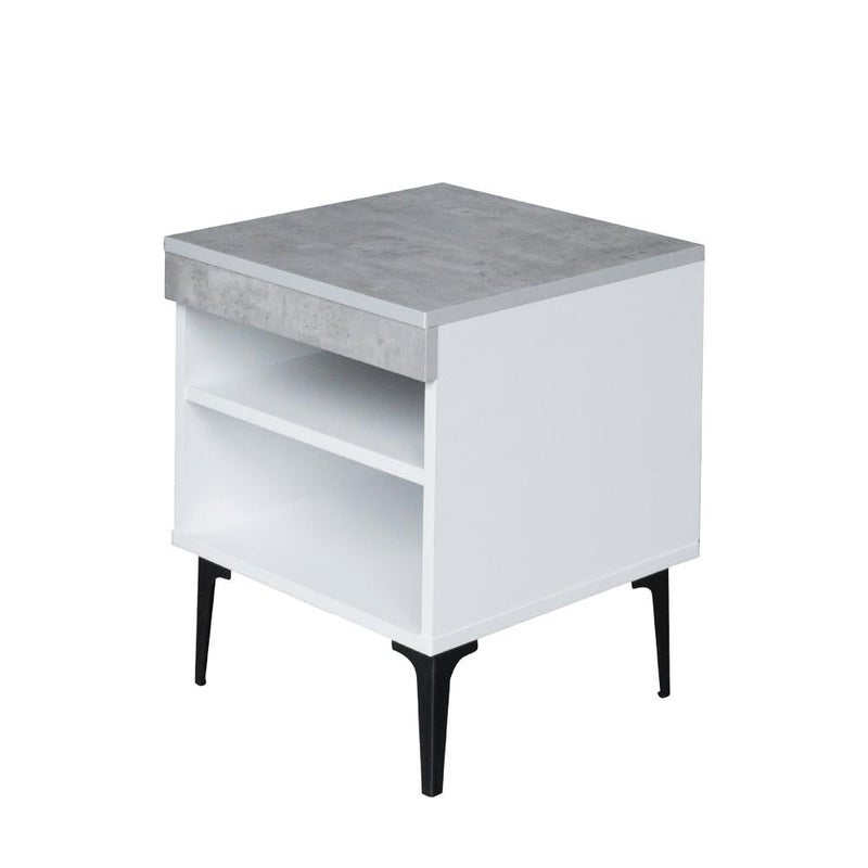 بيتي طاولة السرير الجانبية برفين خشب ماليزي - ابيض ورمادي - Image 3