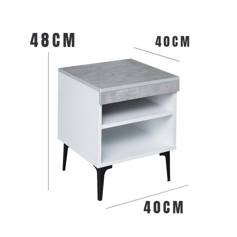 بيتي طاولة السرير الجانبية برفين خشب ماليزي - ابيض ورمادي - Image 4