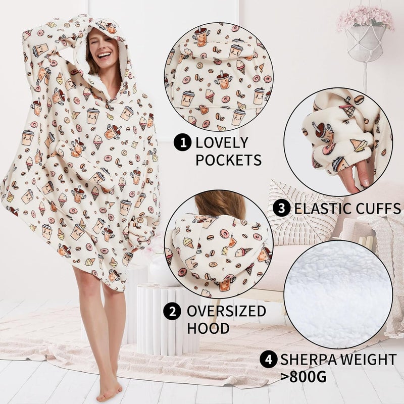 Fiosnow Doughnut and Coffee Blanket Hoodies for Women and Men Adult Oversize Wearable Blanket Hoodies for Soft and Warm - Image 5