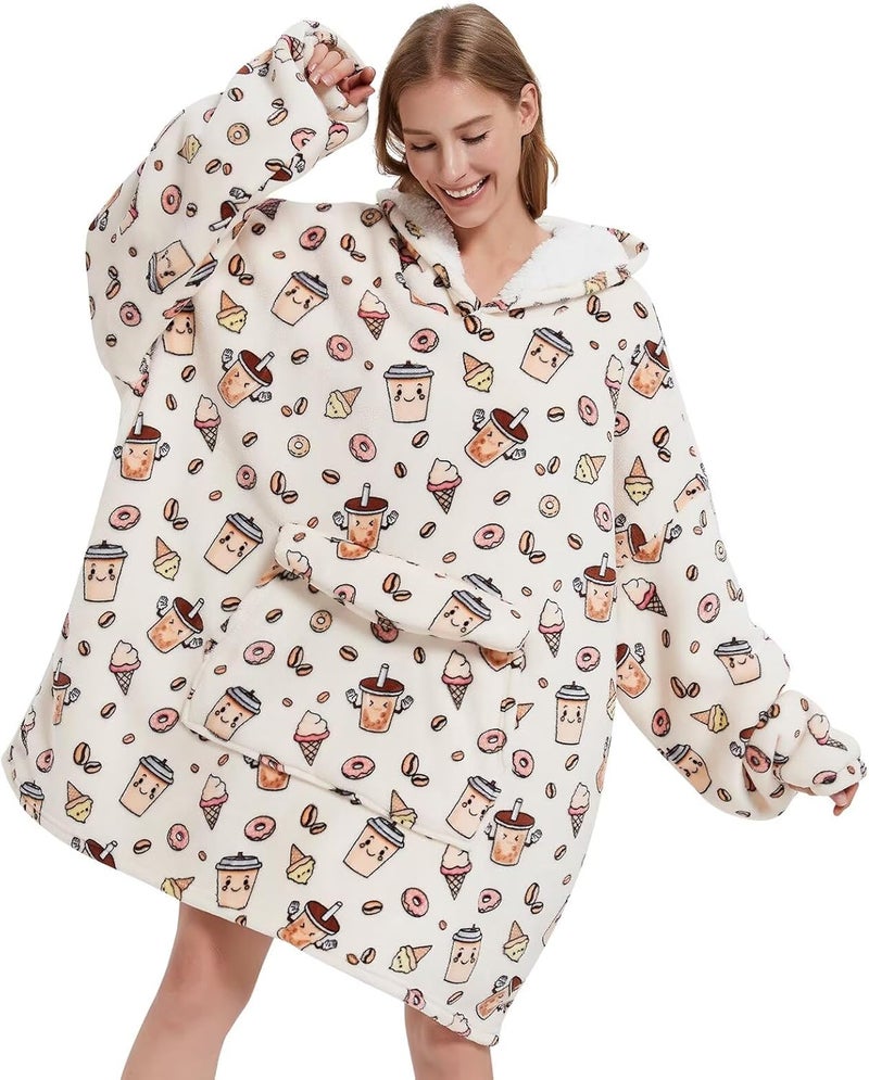Fiosnow Doughnut and Coffee Blanket Hoodies for Women and Men Adult Oversize Wearable Blanket Hoodies for Soft and Warm - Image 1