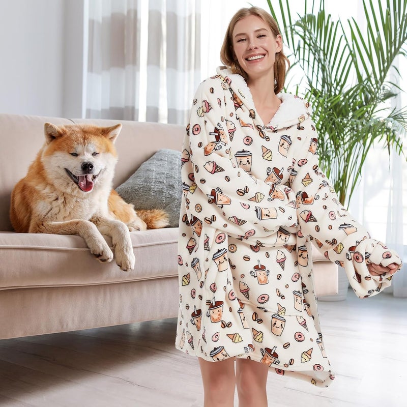 Fiosnow Doughnut and Coffee Blanket Hoodies for Women and Men Adult Oversize Wearable Blanket Hoodies for Soft and Warm - Image 3