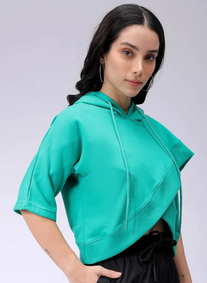 مرفوعة Women Boxy Fit Solid Wrap Sweatshirt