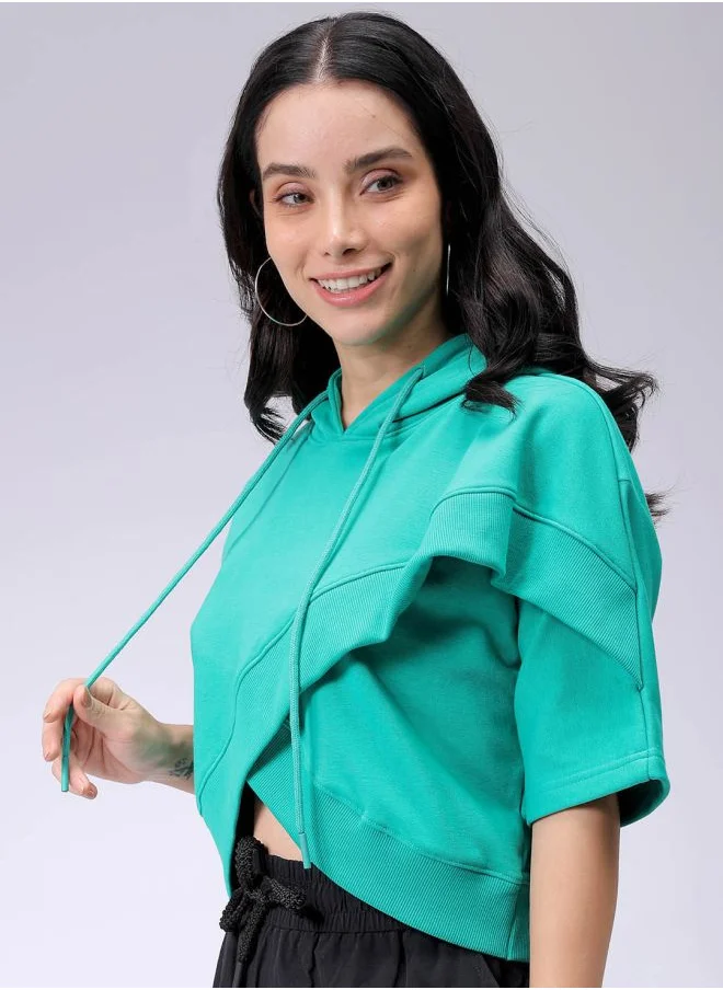 مرفوعة Women Boxy Fit Solid Wrap Sweatshirt