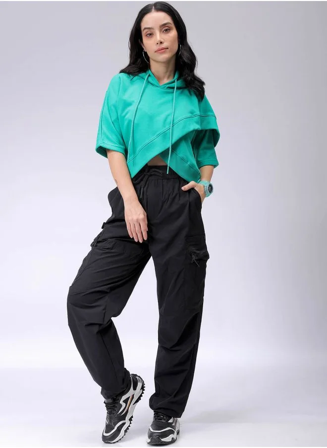 مرفوعة Women Boxy Fit Solid Wrap Sweatshirt