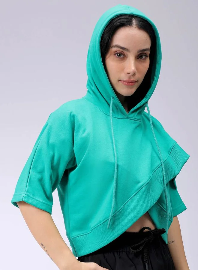 مرفوعة Women Boxy Fit Solid Wrap Sweatshirt