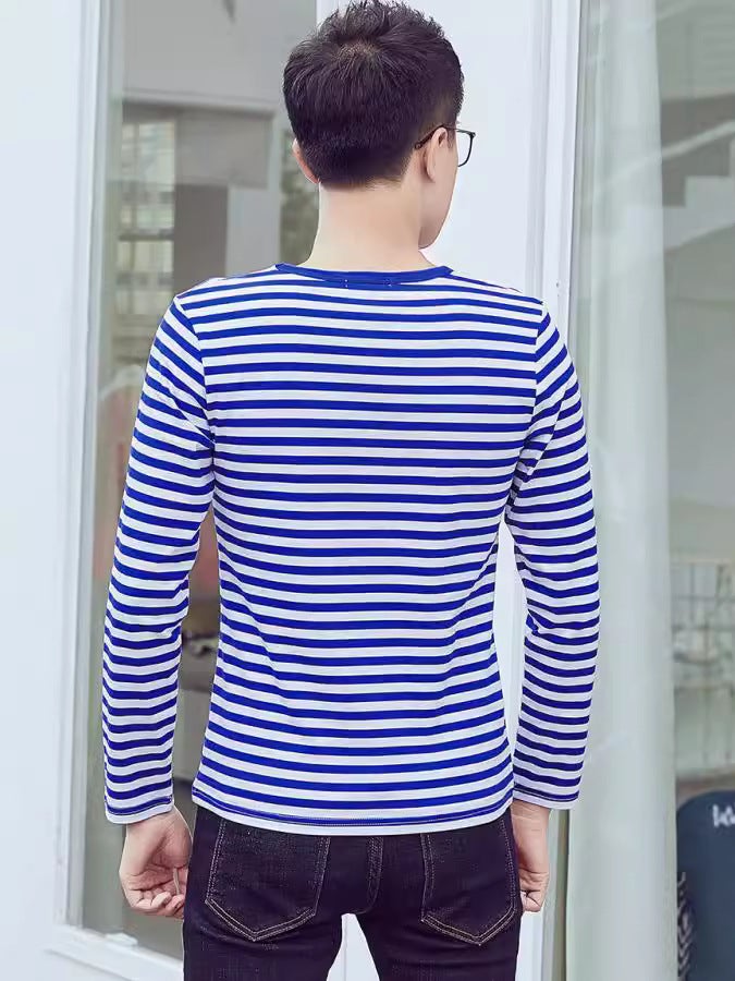 Live Supply Cotton Long Sleeve Sea Soul Shirt T-Shirt Blue And White Stripes For Men And Women Couples Navy Shirt A Generation Of Hair - Image 5