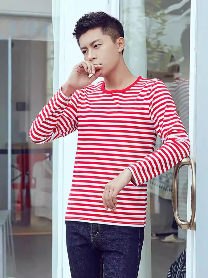 Live Supply Cotton Long Sleeve Sea Soul Shirt T-Shirt Blue And White Stripes For Men And Women Couples Navy Shirt A Generation Of Hair - Image 4