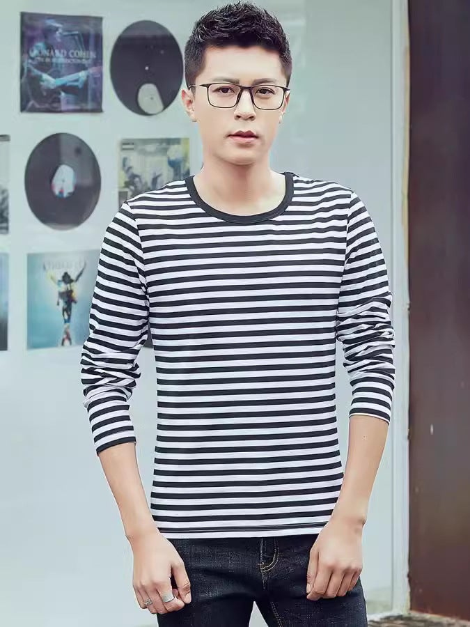 Live Supply Cotton Long Sleeve Sea Soul Shirt T-Shirt Blue And White Stripes For Men And Women Couples Navy Shirt A Generation Of Hair - Image 3