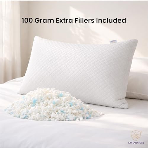 MY ARMOR Adjustable Shredded Memory Foam Pillow with Extra Filling | 350 GSM Antimicrobial Cover | 17" x 27" - 1 Piece - Image 4