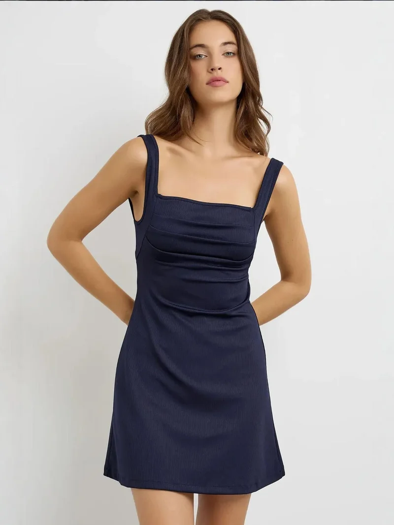 HICCUP Midnight Blue Ruched Square-Neck Mini Dress for Women | Best Price UAE