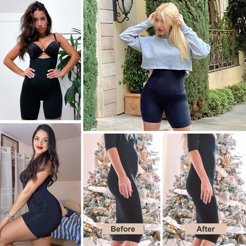 SHAPERX Shapewear for Women Tummy Control Open Bust Thigh Slimmer Body Shaper, SZ2490293-Black-L - Image 5