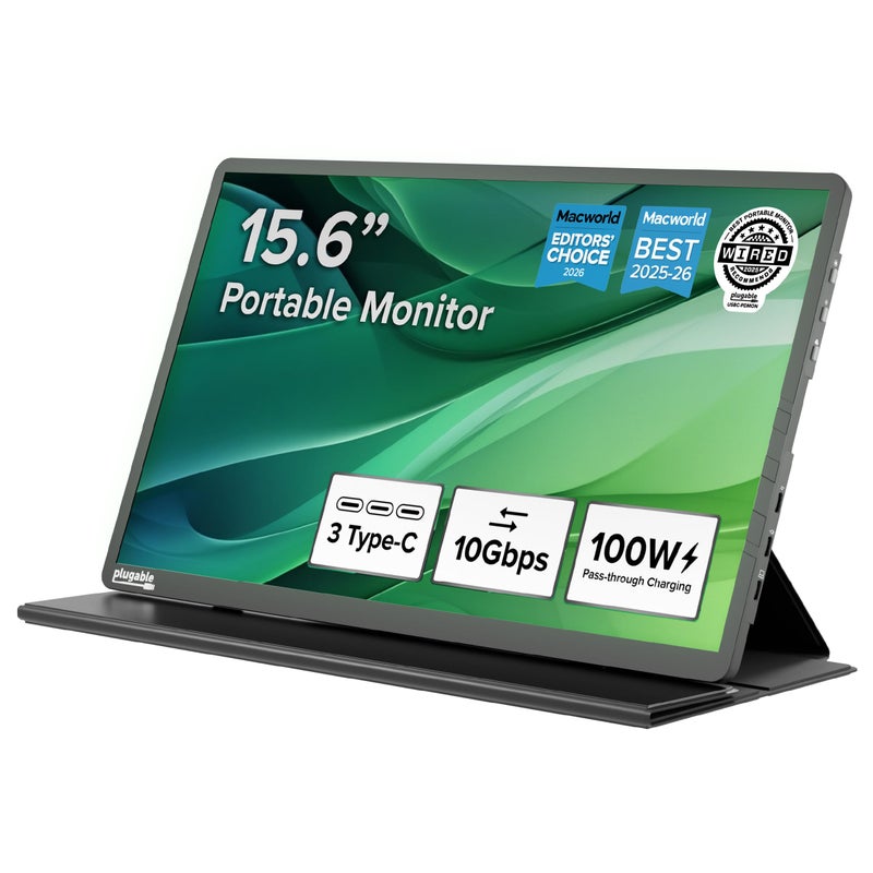 Plugable 156 USBC Portable Monitor with 100W PassThrough Charging 2X USBC 10Gbps Hub FHD 1920x1080 IPS Display for Mac Windows iPad Smartphone 185lbs Travel CoverStand Included - Image 2
