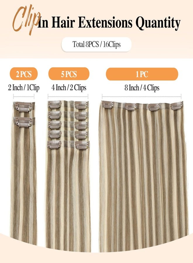 WIGNEE Seamless Clip In Hair Extensions Human Hair Clip In Hair Extension Mixed Brown Ash Blonde PU Clip Ins Straight Hair Clips for Women Invisible Real Hair Clip In Hairpiece 8PCS (9A/60#) - Image 4